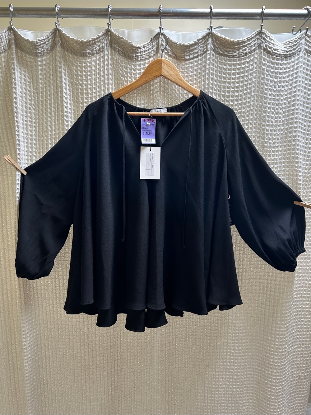 CO Essentials Black Pleated V-Neck Peasant Blouse